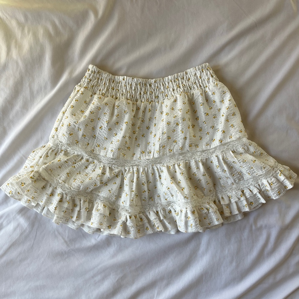 Yellow Floral Ruffle Mini Skirt